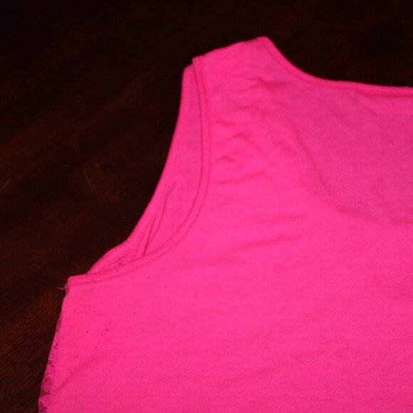 Bobbie & Brooks Hot Pink Lace Tank 1X Sheer Layering Y2K Cottagecore - Picture 7 of 9